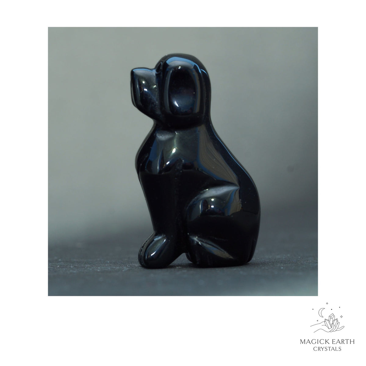 Natural Obsidian crystal dog figurine 50mm view b