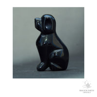 Natural Obsidian crystal dog figurine 50mm view b