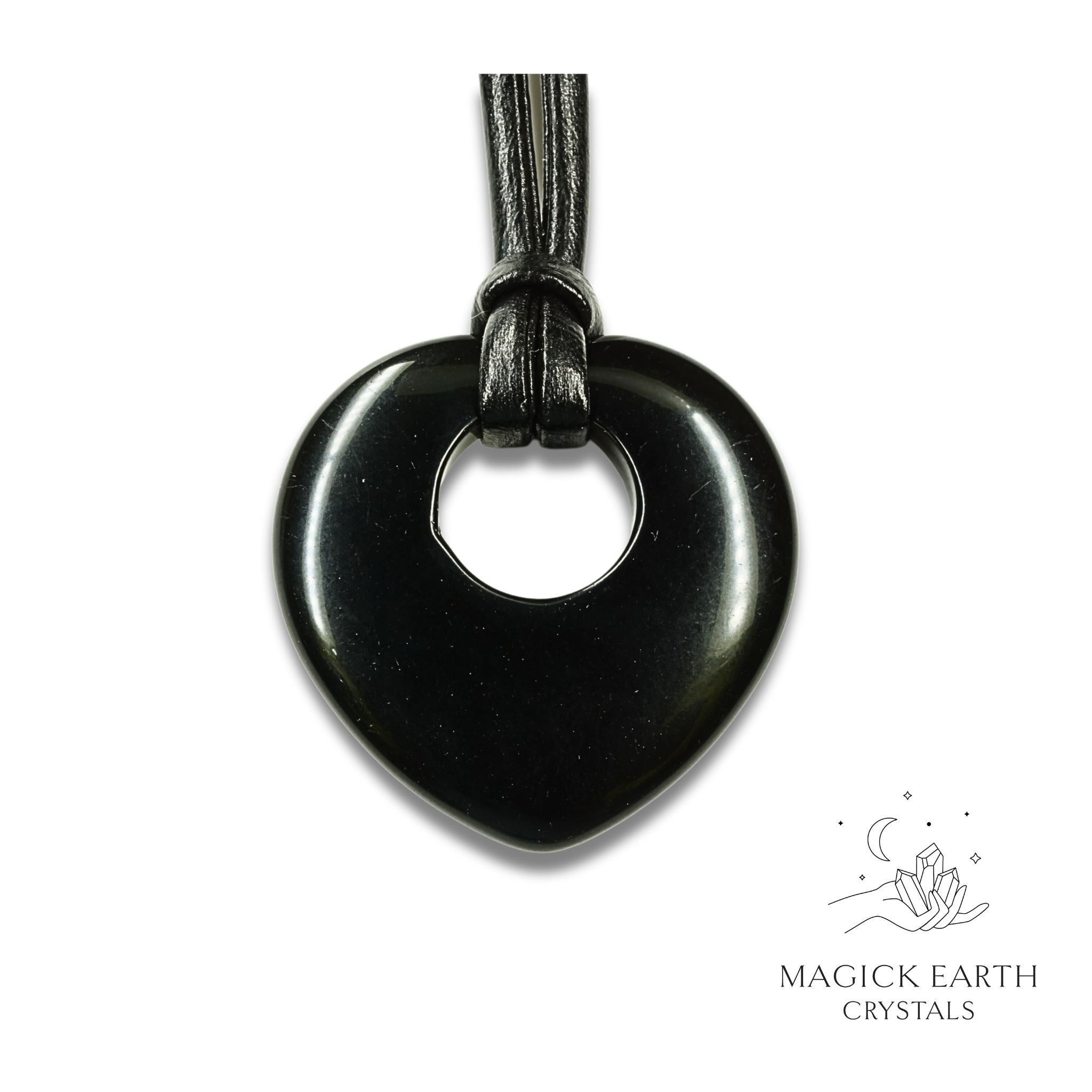 Natural Obsidian crystal donut heart pendant