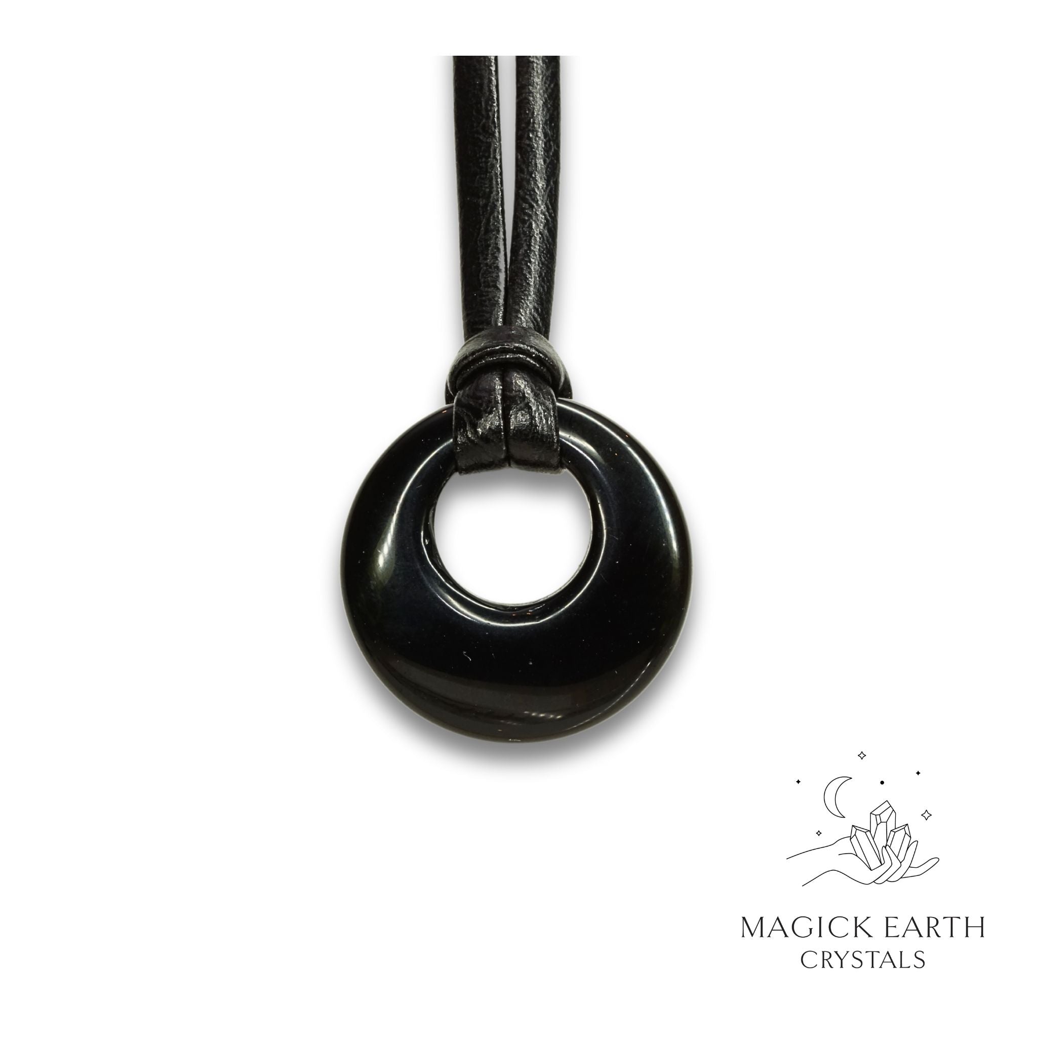 Natural Obsidian crystal offset donut pendant