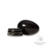 Natural Obsidian crystal egg with stand view c
