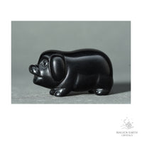 Natural Obsidian crystal pig figurine view b