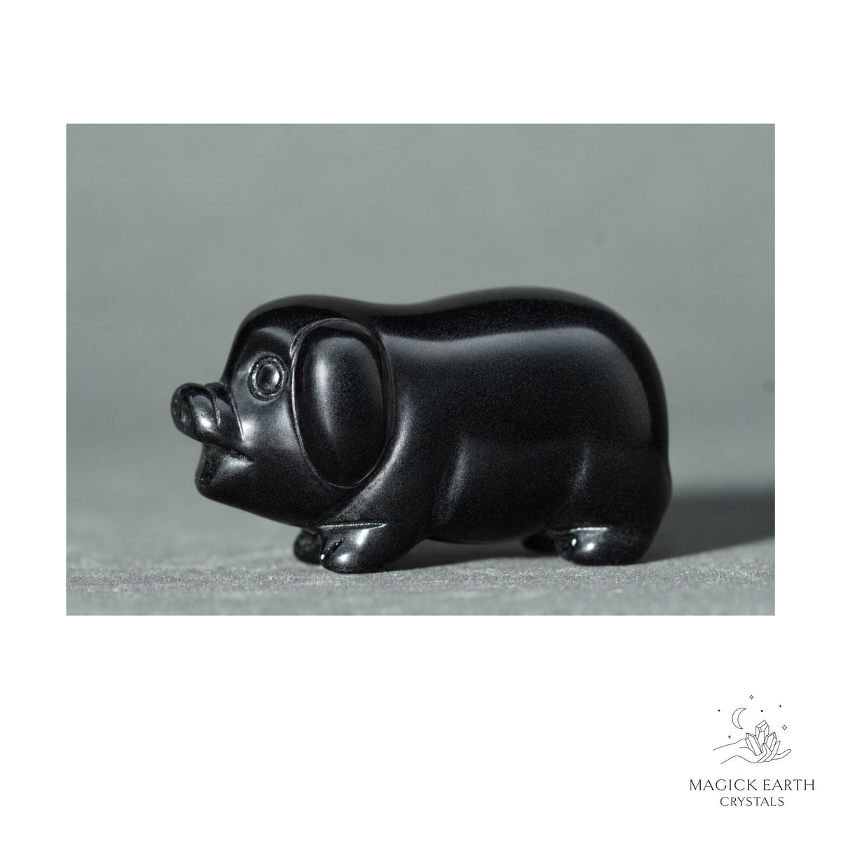 Natural Obsidian crystal pig figurine view b