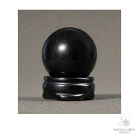Natural Obsidian crystal sphere with Obsidian Stand view a