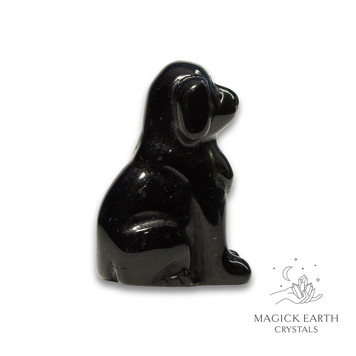 Natural Obsidian crystal dog figurine view a