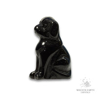 Natural Obsidian crystal dog figurine view b