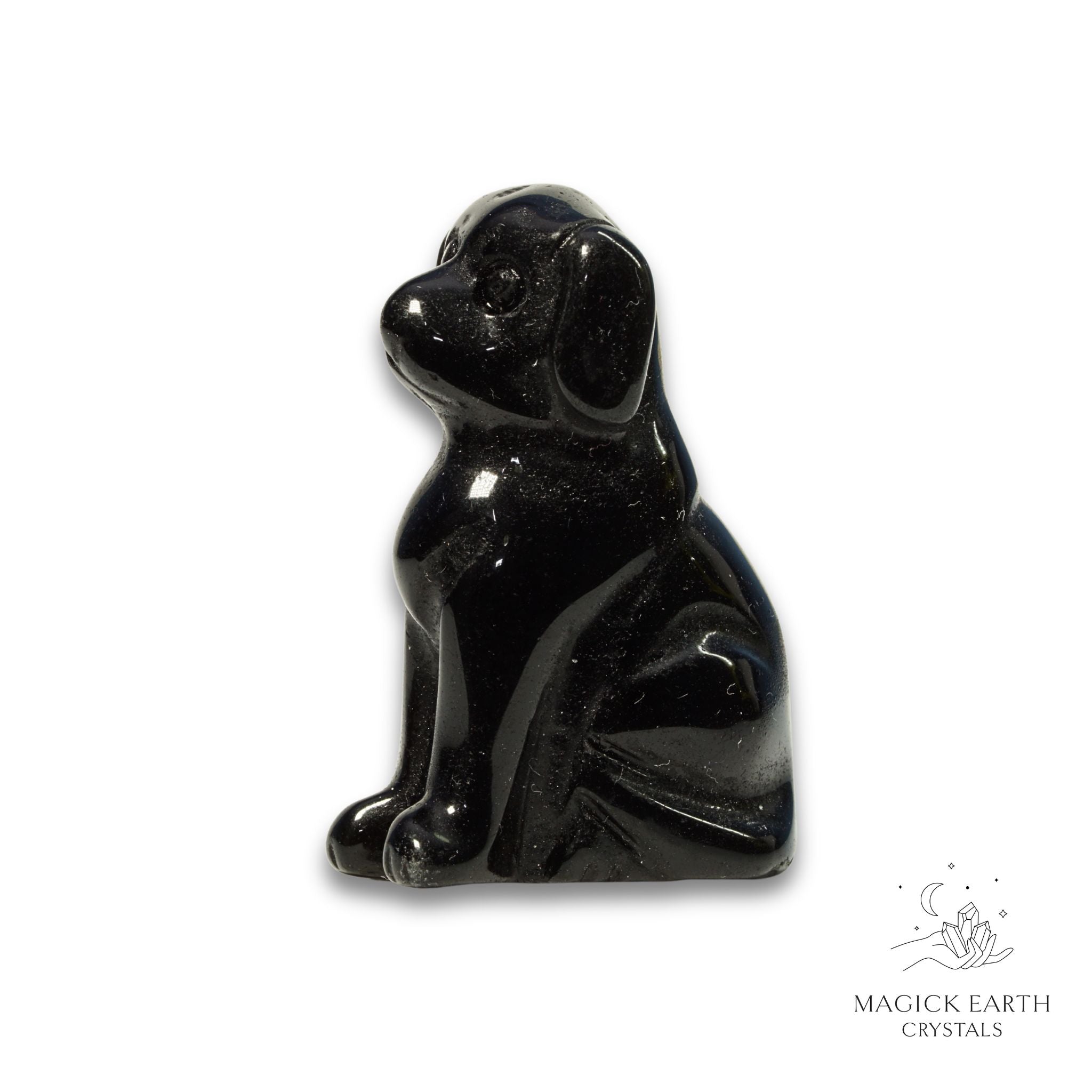 Natural Obsidian crystal dog figurine view b
