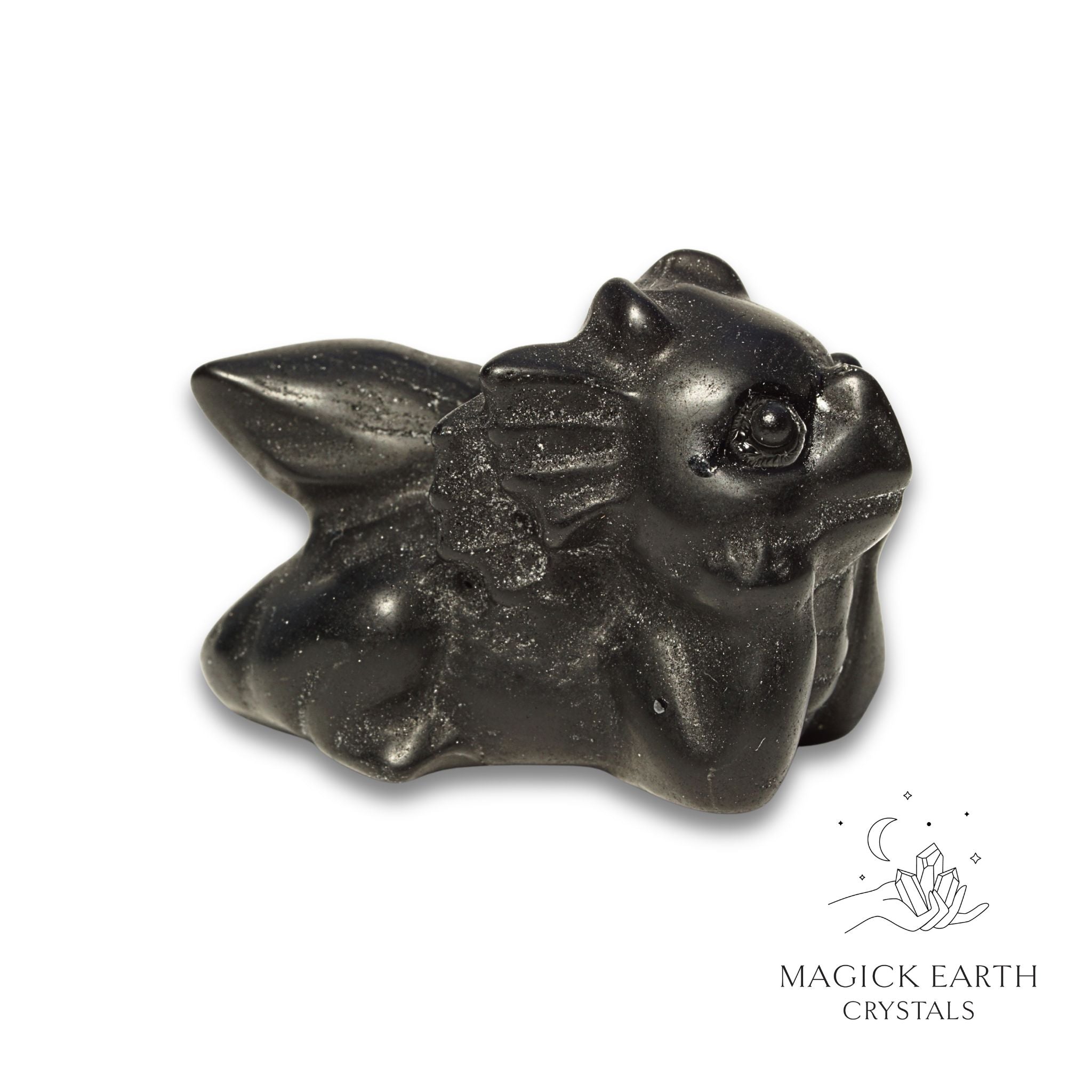 Natural Obsidian crystal dragon figurine view a