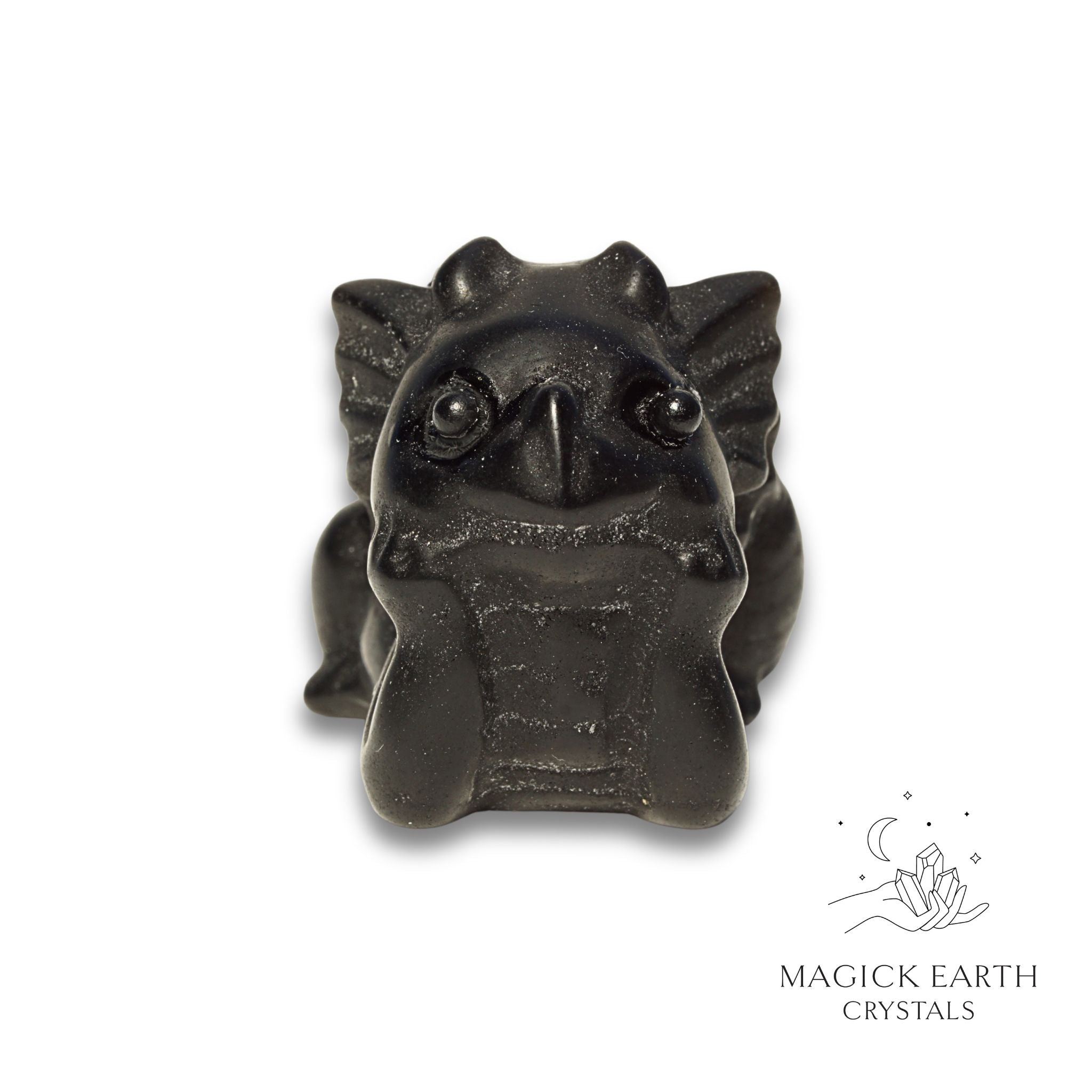 Natural Obsidian crystal dragon figurine view c