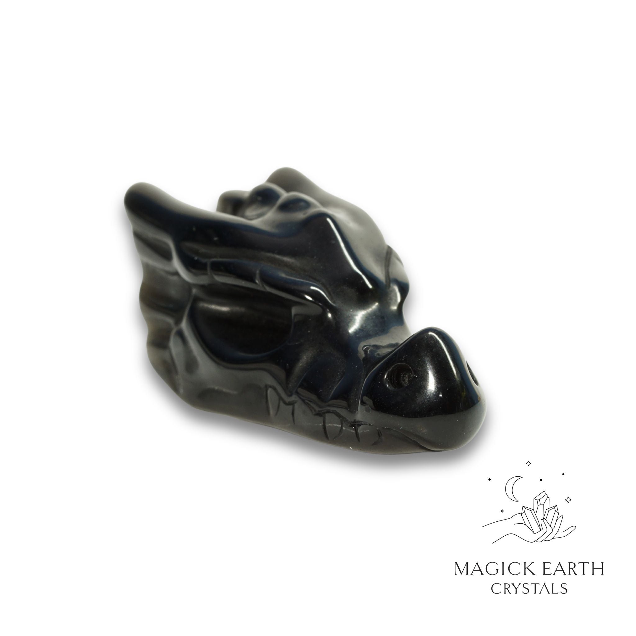 Natural Obsidian crystal dragon skull view a