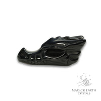 Natural Obsidian crystal dragon skull view b