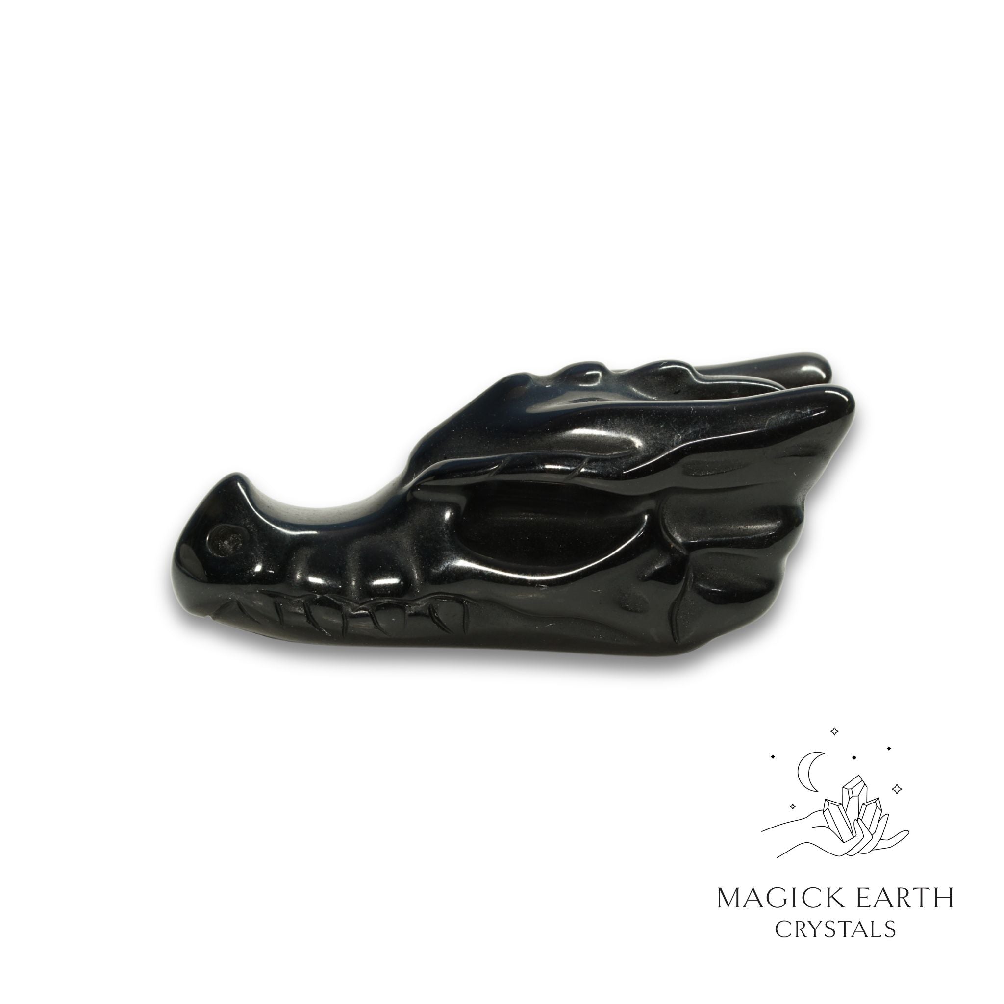 Natural Obsidian crystal dragon skull view b
