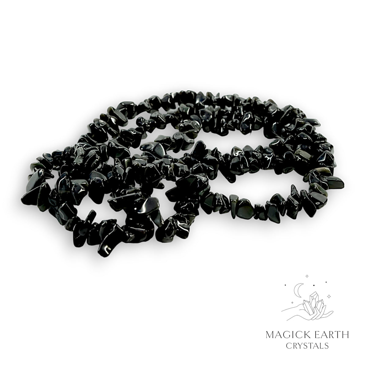 Natural Obsidian drilled crystal chip strand