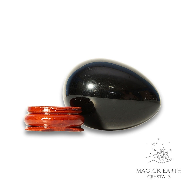 Obsidian Crystal Egg With Stand Horizontal View For Tough Love Protection