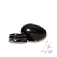 Obsidian Crystal Egg on Matching Stand Horizontal View  for Tough Love Protection