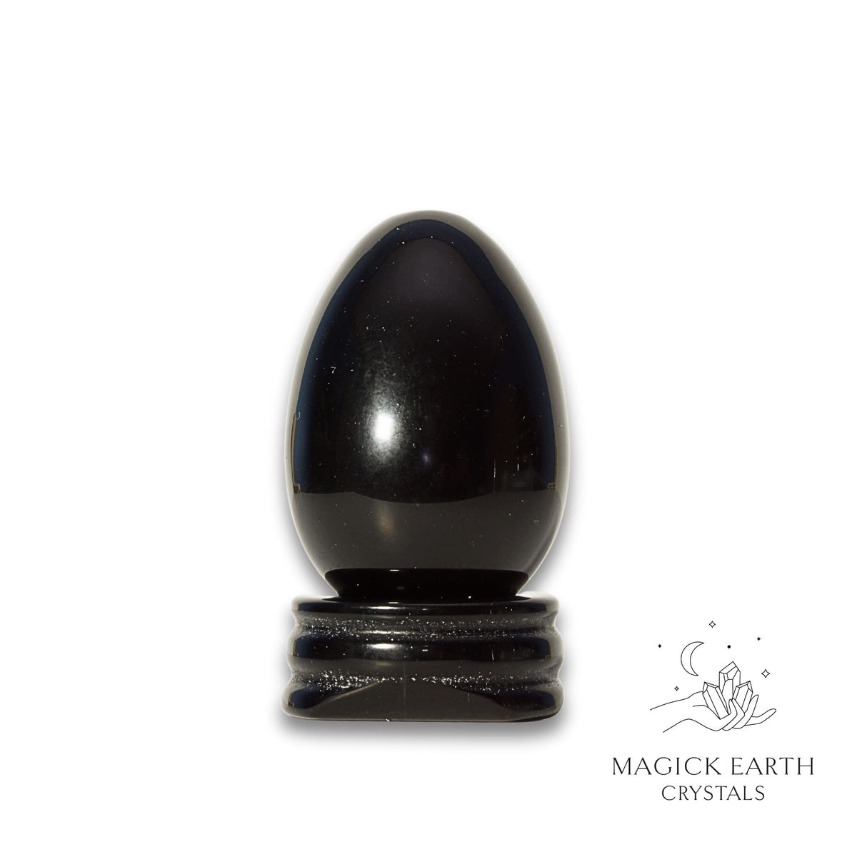 Obsidian Crystal Egg on Matching Stand Vertical View B for Tough Love Protection