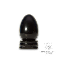 Obsidian Crystal Egg on Matching Stand Vertical View B for Tough Love Protection