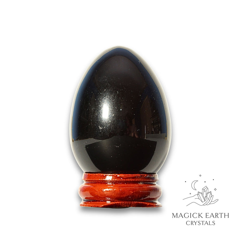 Obsidian Crystal Egg With Stand Vertical View A For Tough Love Protection
