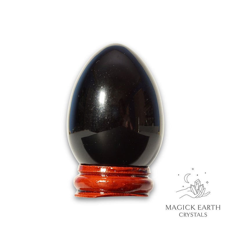 Obsidian Crystal Egg With Stand Vertical View B For Tough Love Protection