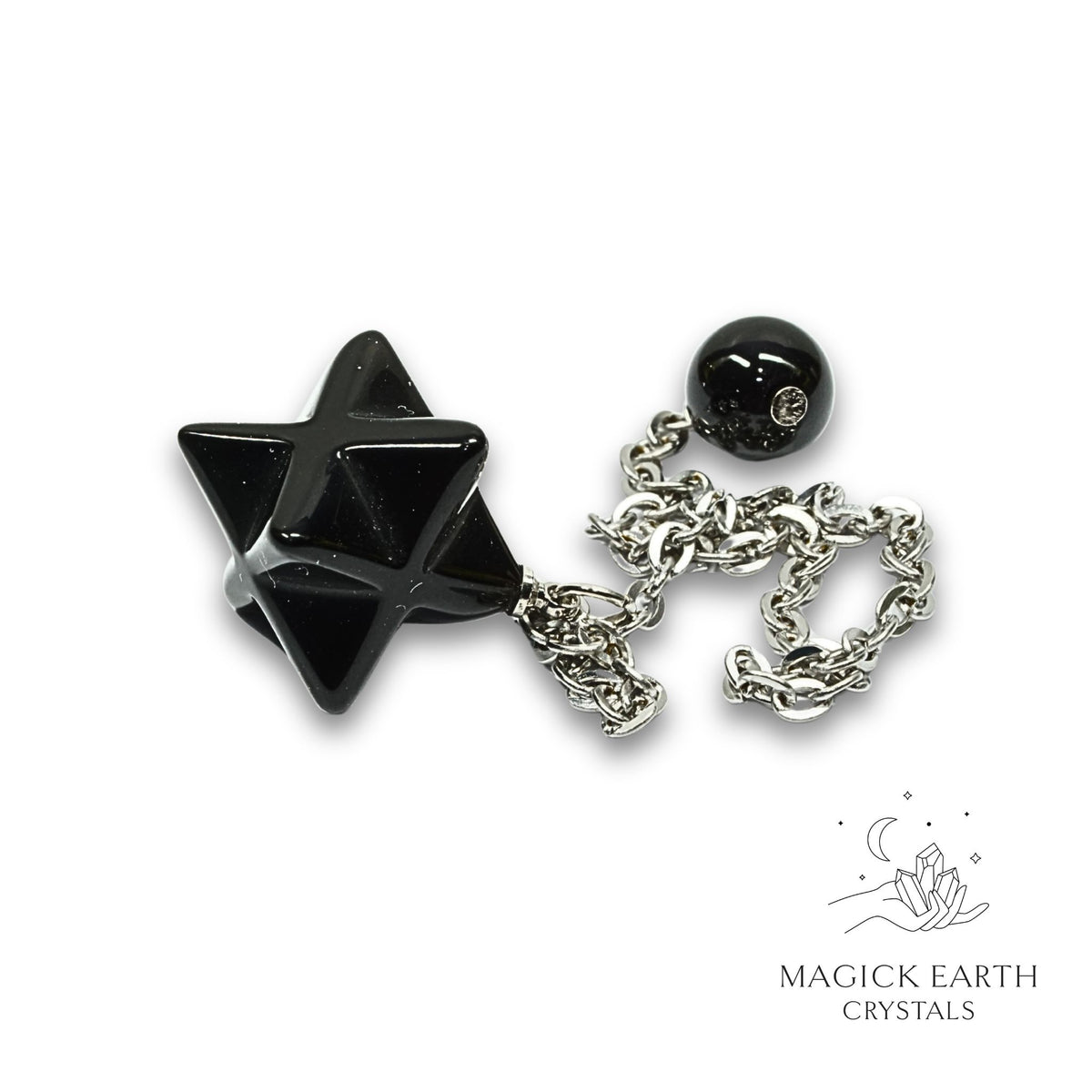 Natural Obsidian merkaba crystal pendulum view a