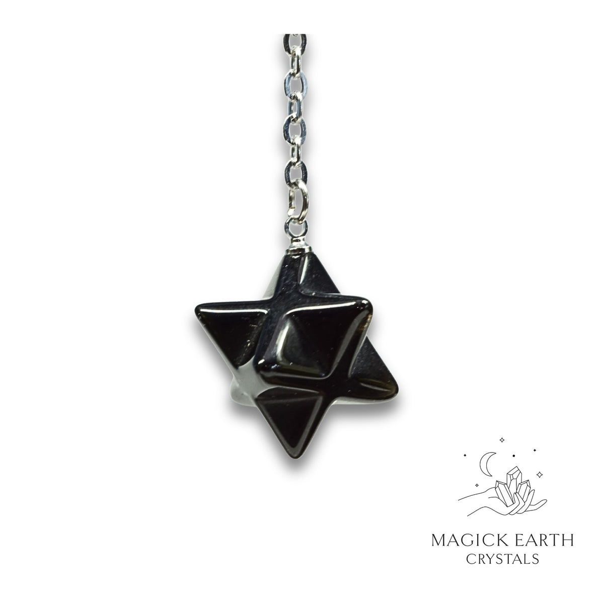 Natural Obsidian merkaba crystal pendulum view b