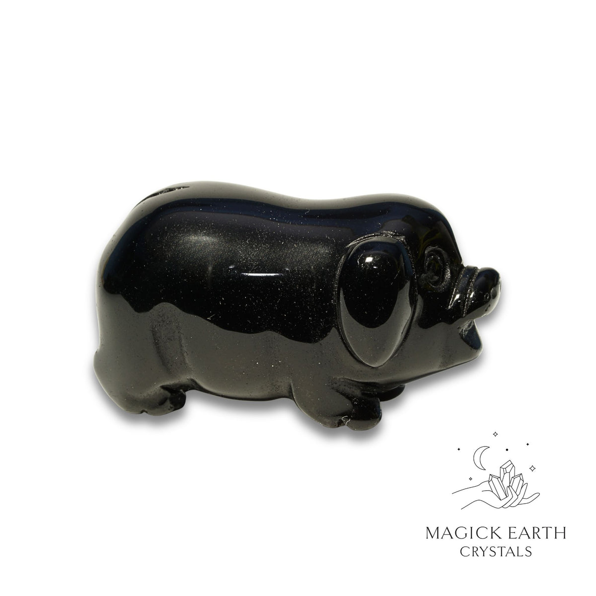 Natural Obsidian crystal pig figurine view a
