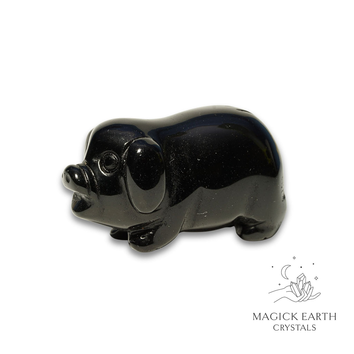 Natural Obsidian crystal pig figurine view b
