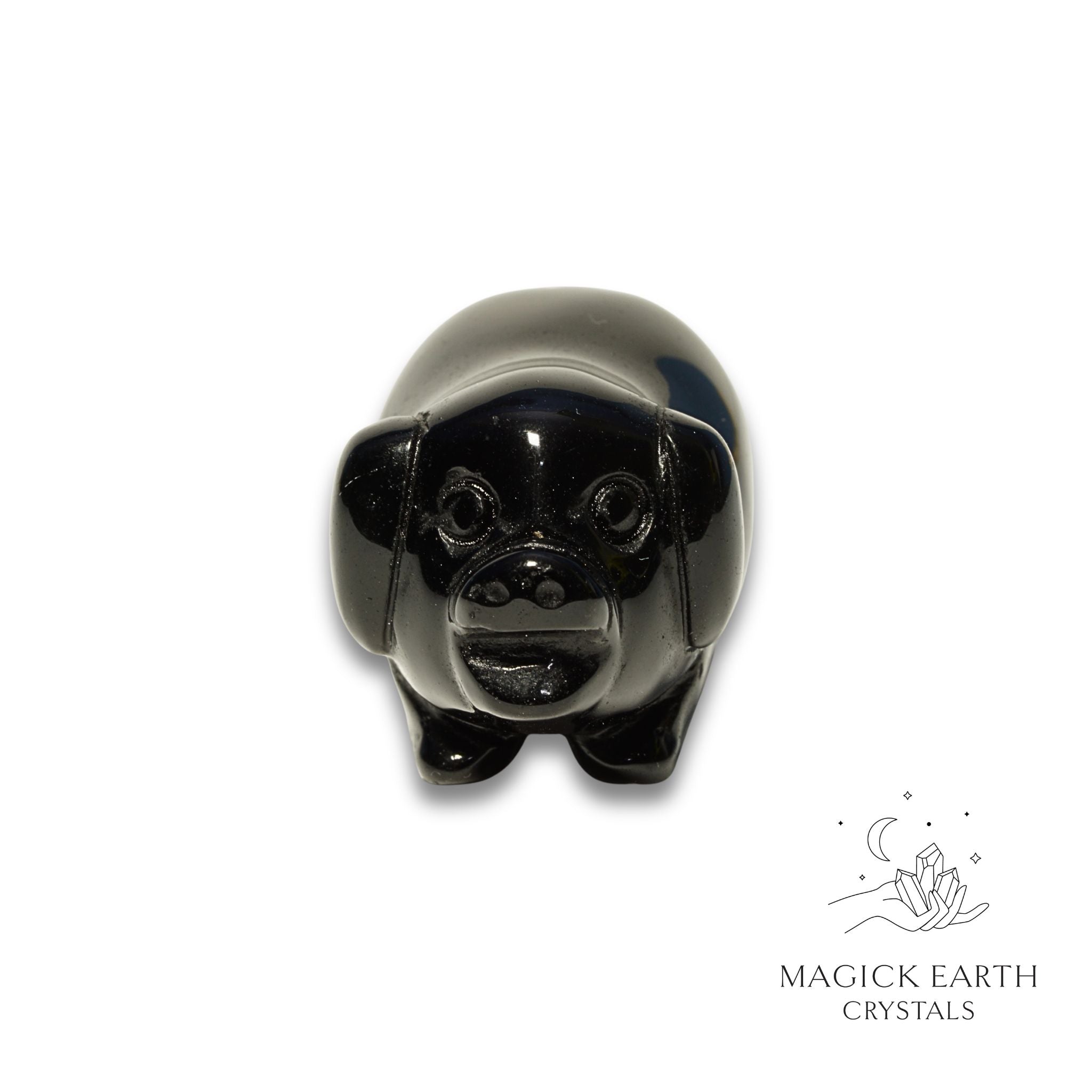 Natural Obsidian crystal pig figurine view c