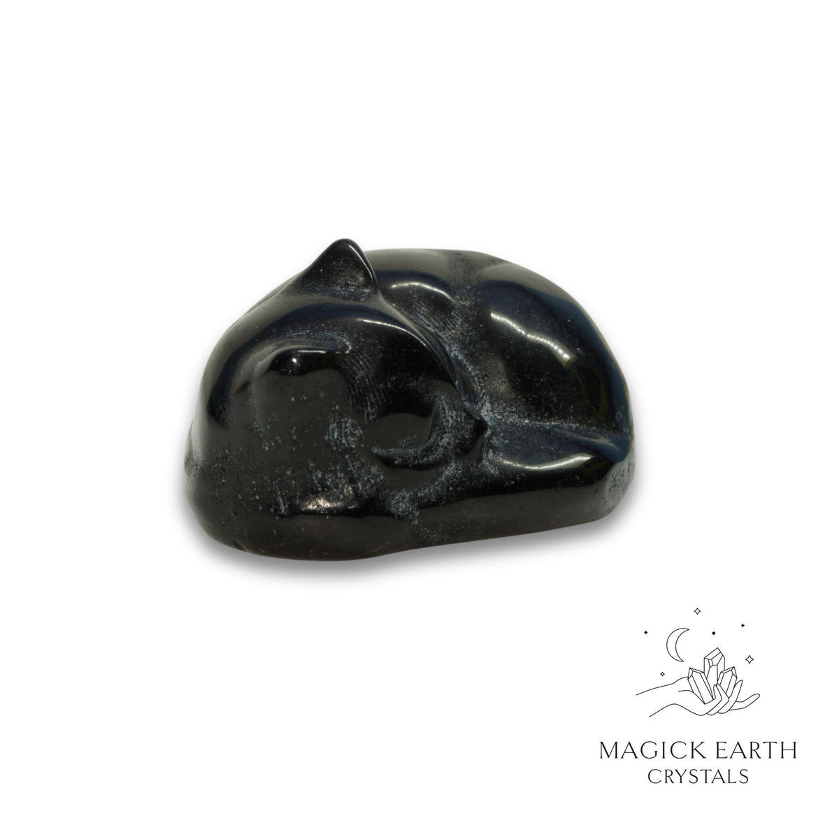 Natural Obsidian sleeping cat figurine view b