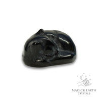 Natural Obsidian sleeping cat figurine view b