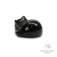 Natural Obsidian sleeping cat figurine view c