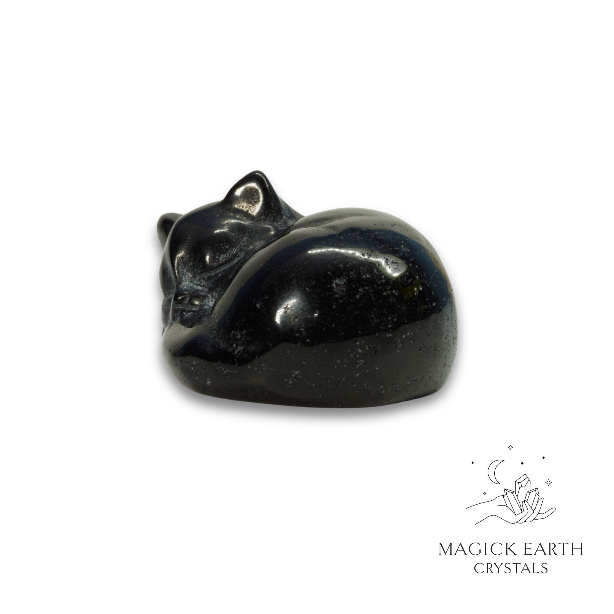 Natural Obsidian sleeping cat figurine view c