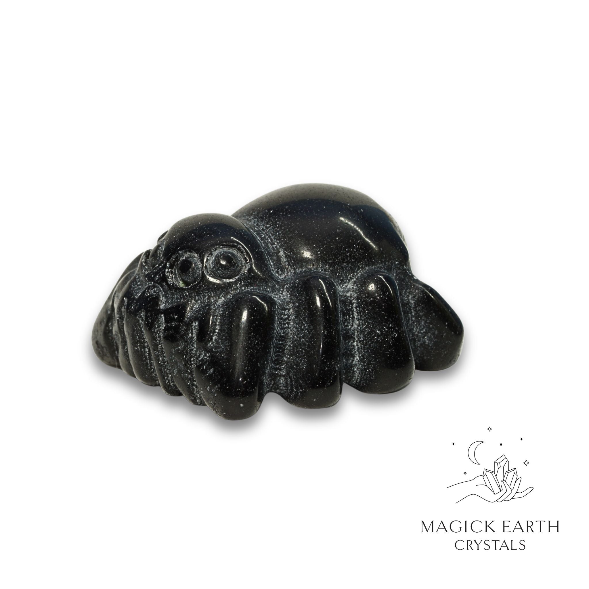 Natural Obsidian crystal spider figurine view a