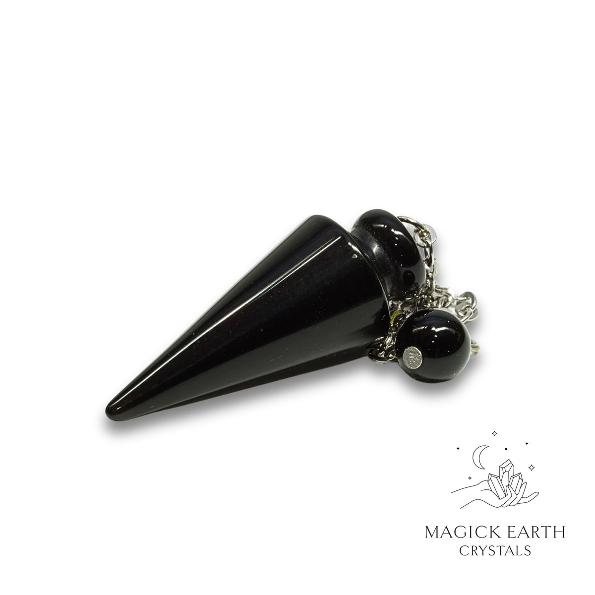 Natural Obsidian spike crystal pendulum view a