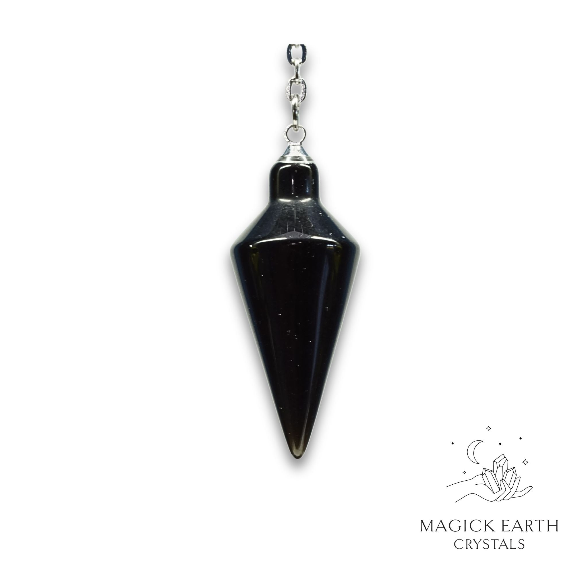 Natural Obsidian spire crystal pendulum view b