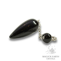 Natural Obsidian teardrop crystal pendulum view a
