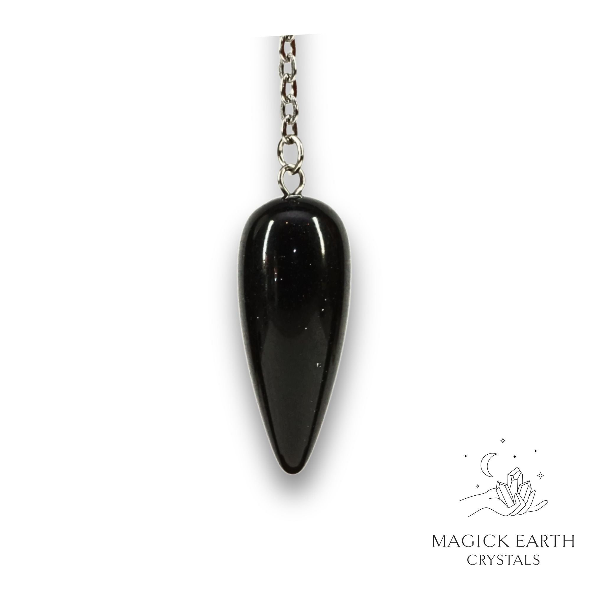 Natural Obsidian teardrop crystal pendulum view b