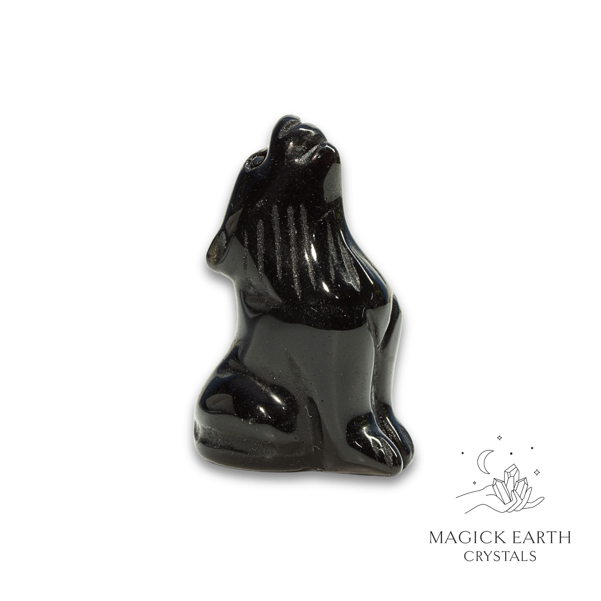 Natural Obsidian crystal wolf figurine view a