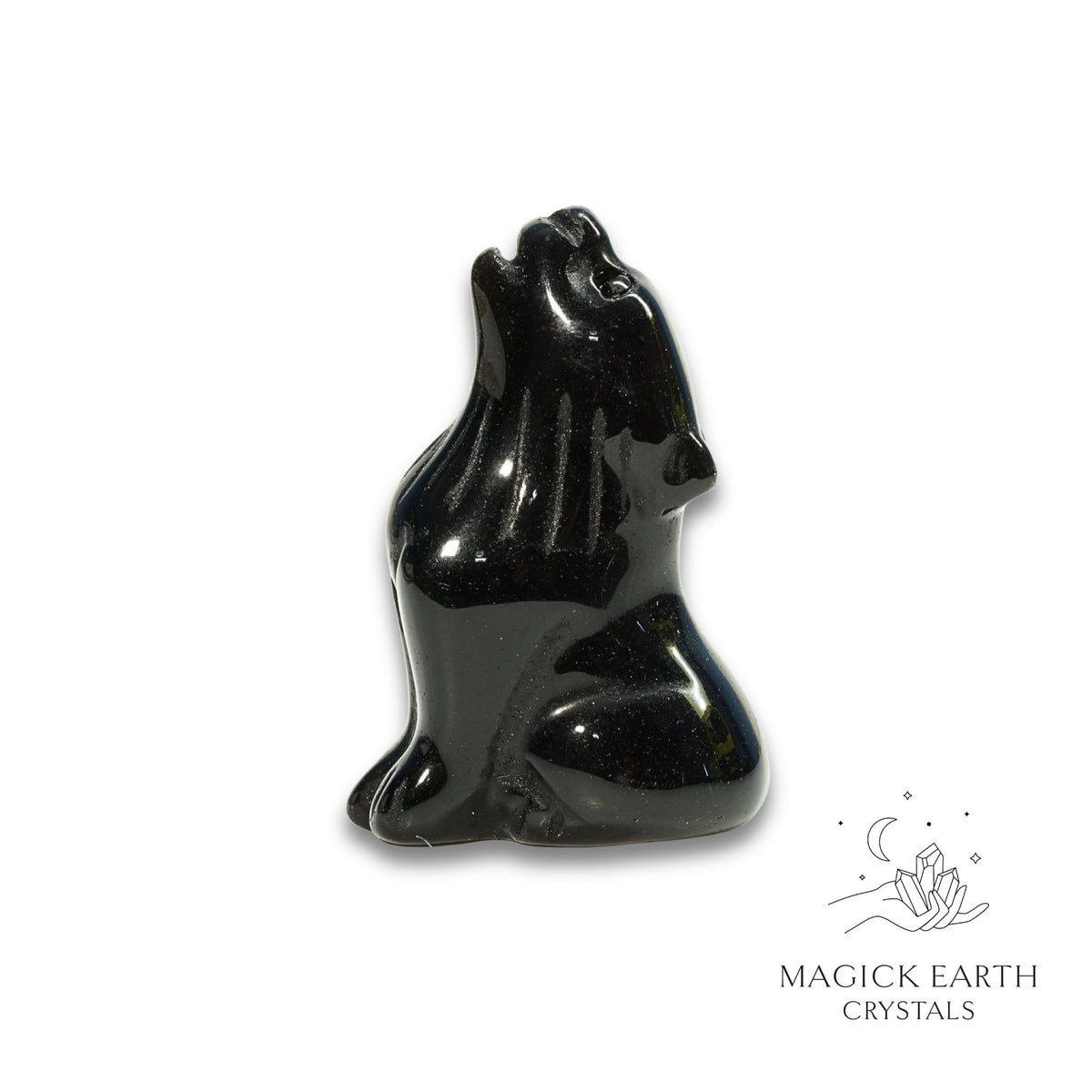 Natural Obsidian crystal wolf figurine view b