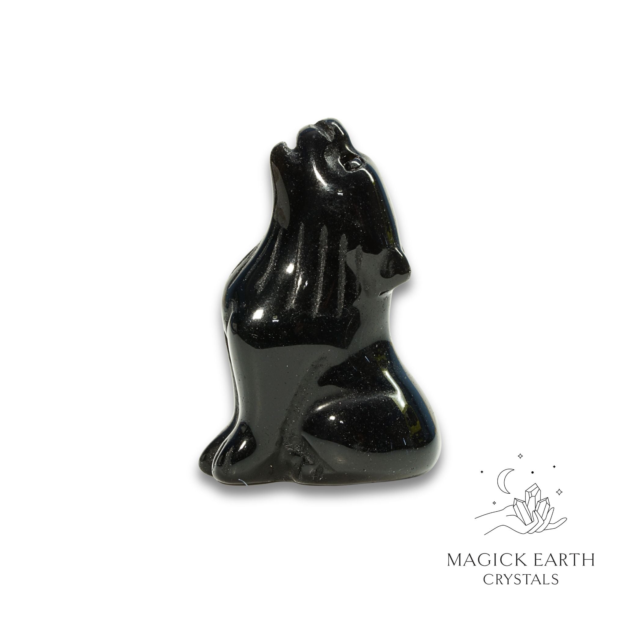 Natural Obsidian crystal wolf figurine view b