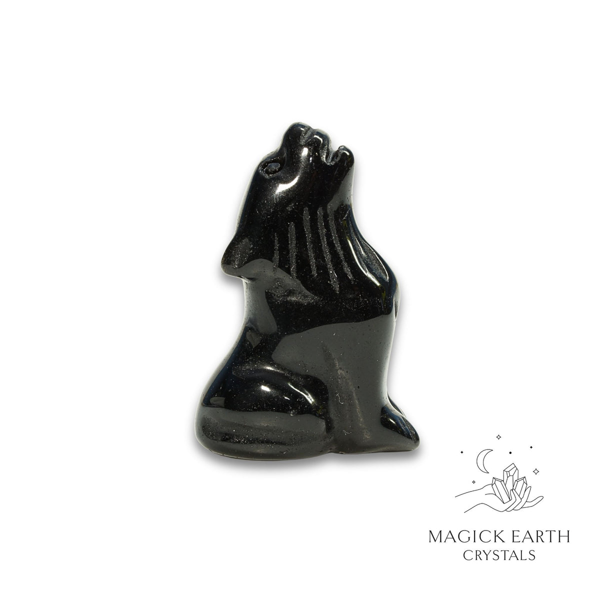 Natural Obsidian crystal wolf figurine view c