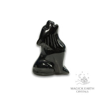 Natural Obsidian crystal wolf figurine view c