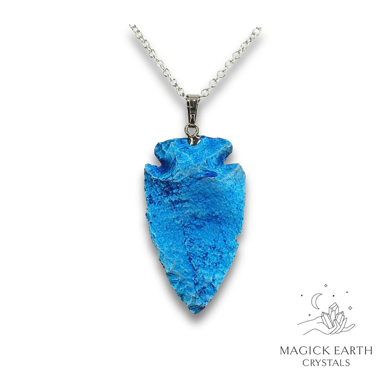 Electroplated Quartz Arrowhead pendant with Ocean Colouring and Platinum Finish for Amplified Insight. Back View