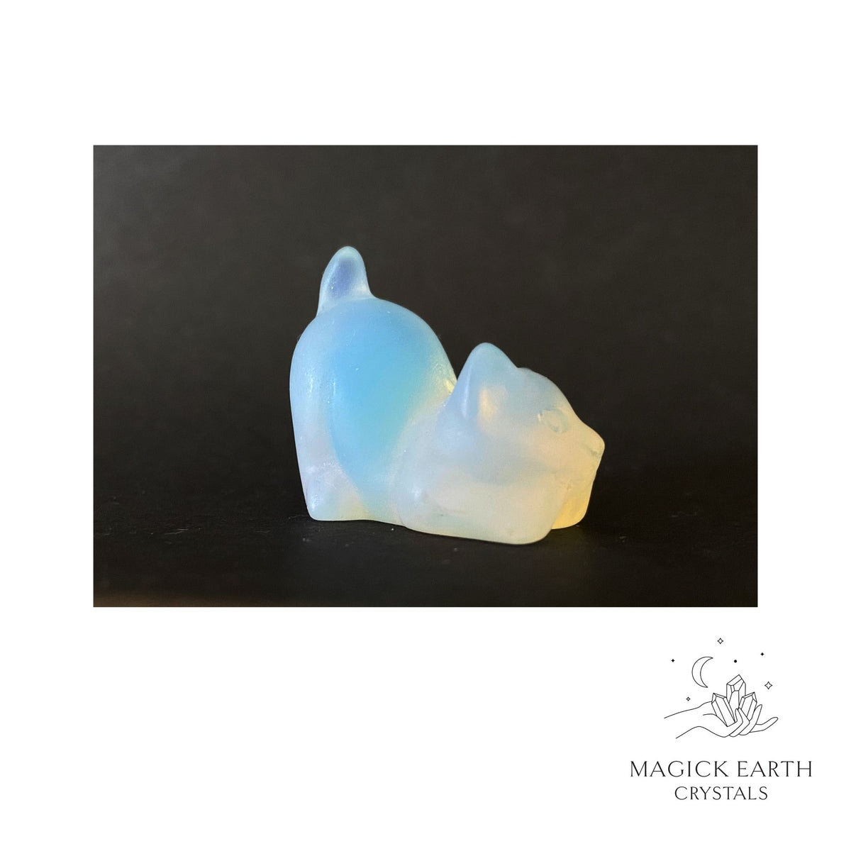 Opalite crystal crouching cat figurine view b