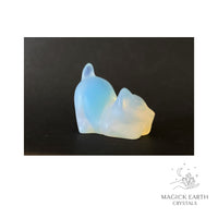 Opalite crystal crouching cat figurine view b