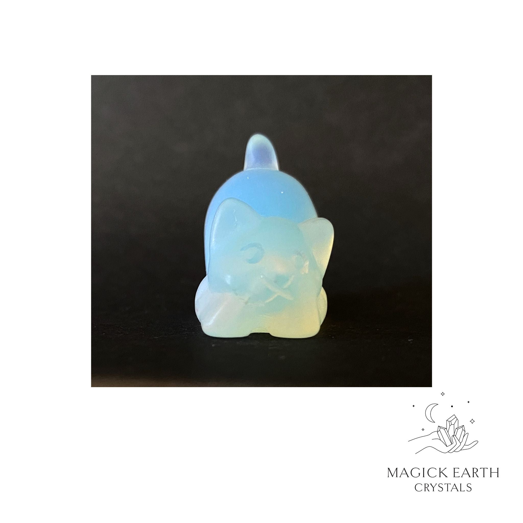 Opalite crystal crouching cat figurine view c