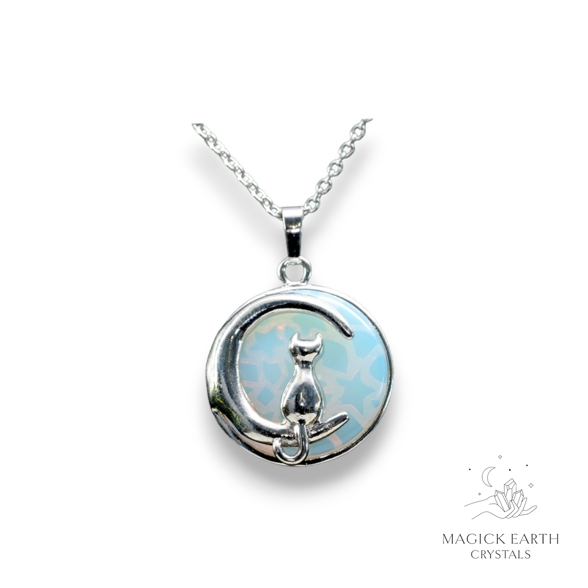 Natural Opalite crystal cat pendant view a