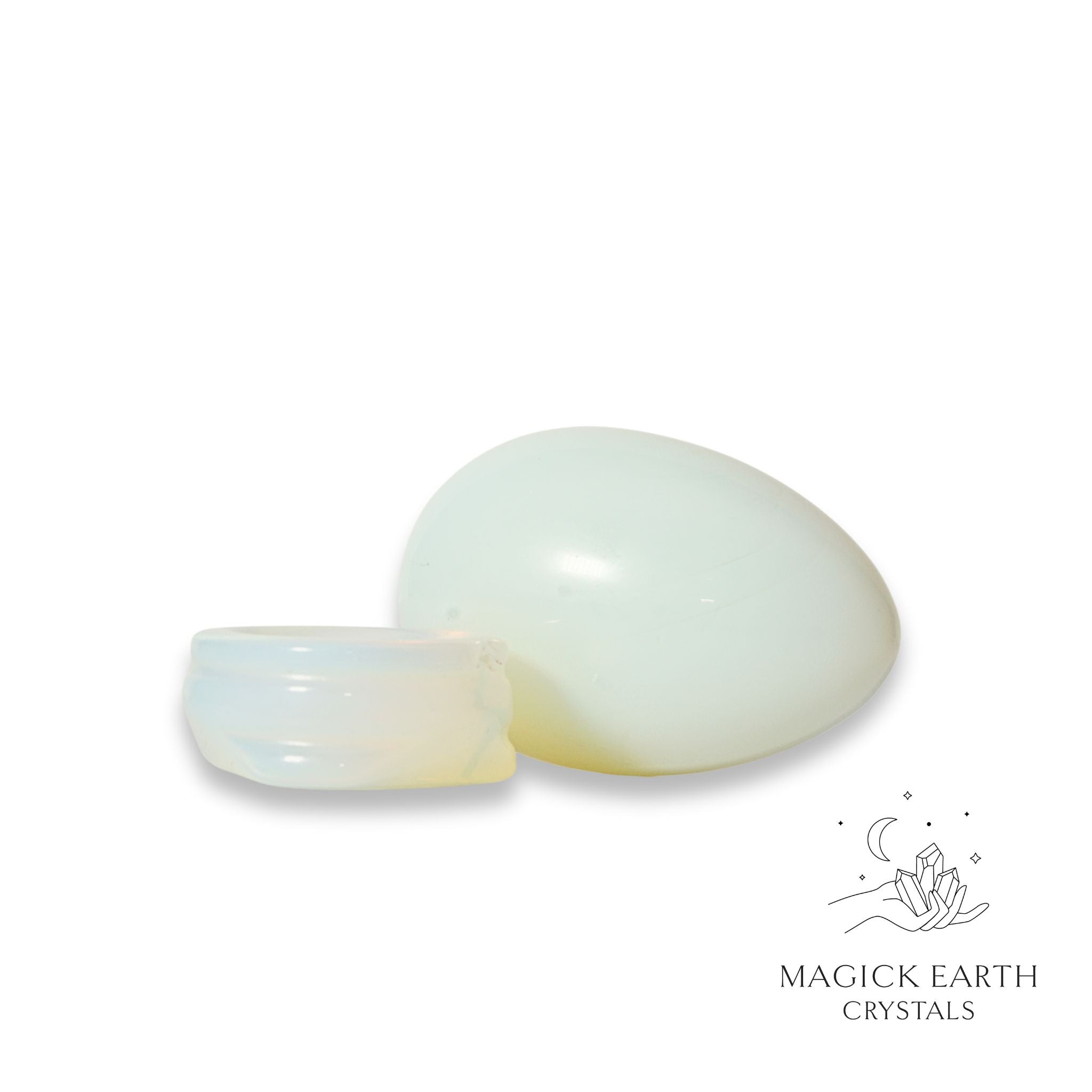 Natural Opalite crystal egg with stand view b