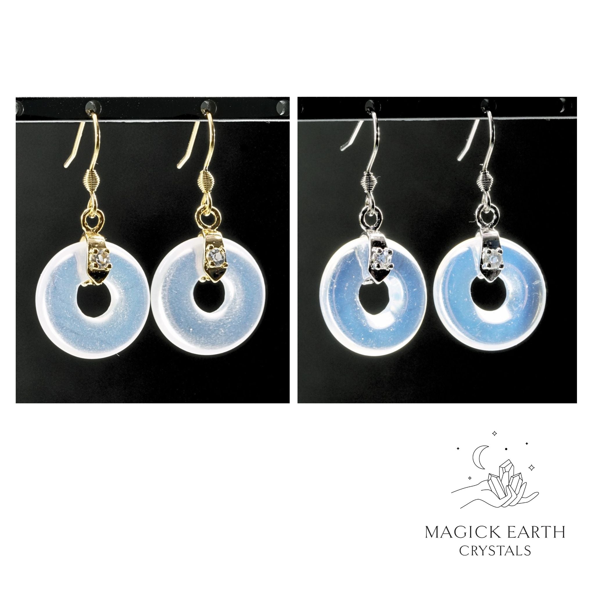 Natural Opalite crystal donut earrings view c