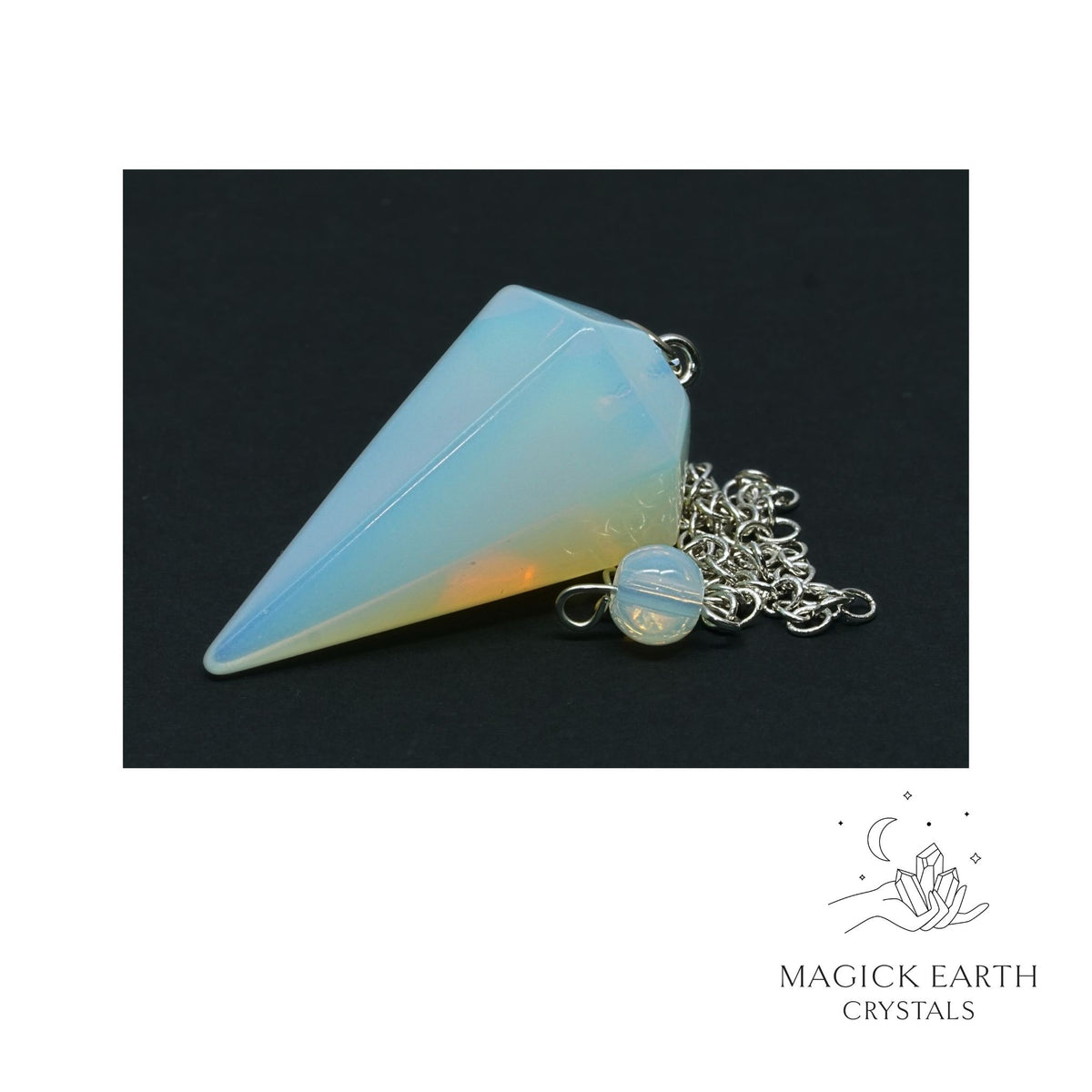 Natural Opalite crystal large cone pendulum view a